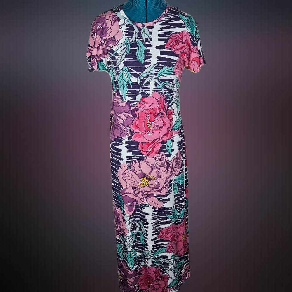 LuLaRoe Maxi Dress with Pink and Green Floral Pattern